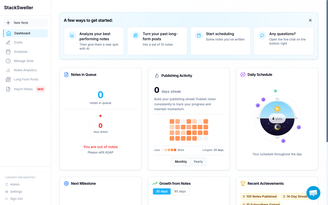StackSweller dashboard overview